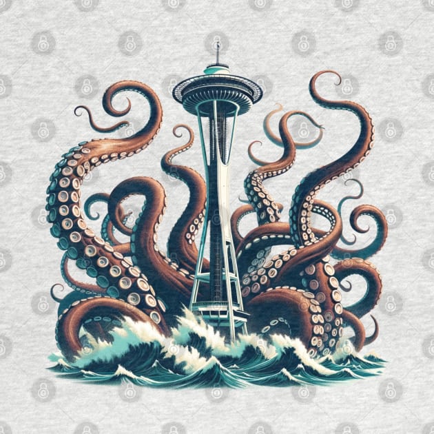 Kraken Attacking the Space Needle | Seattle Kraken by blueduckstuff